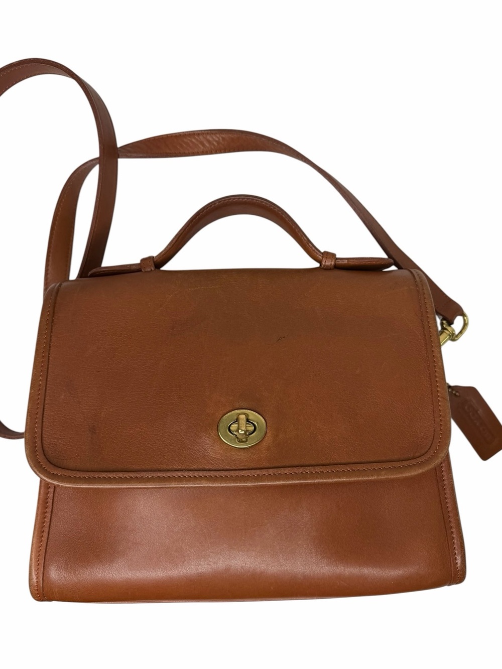 Vintage Coach Court Bag 9870 British Tan USA Glove Tanned Leather Crossbody